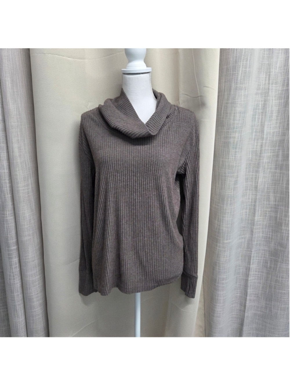 Jane & Delancey Brown Ribbed Cowl Neck Long Sleeve Pullover Sweater Top Size M
